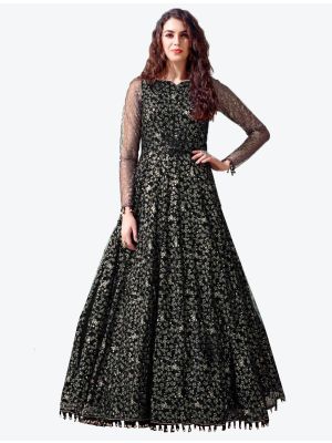 patterned black net designer gown   swatch fabgo20070