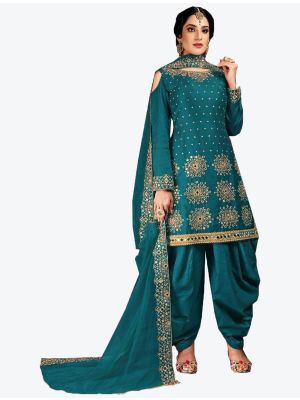 Teal Blue Jam Cotton Patiala Suit with Dupatta small FABSL20376