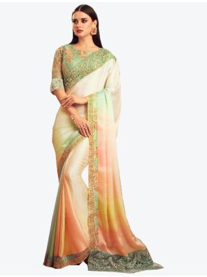 White Silk Designer Saree small FABSA20964