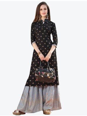 black fine rayon kurti with sharara bottom fabku20303