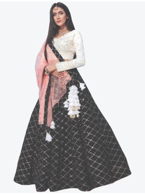 Black Pure Bemberg Georgette Readymade Designer Lehenga Choli with Dupatta FABLE20106