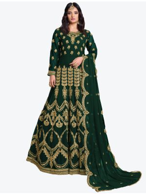Green Faux Georgette Semi Stitched Anarkali Floor Length Suit with Dupatta small FABSL20422