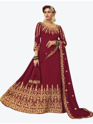 Maroon Embroidered Pure Georgette Anarkali Floor Length Suit with Dupatta small FABSL20438
