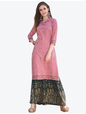 onion pink fine rayon kurti with sharara bottom fabku20308