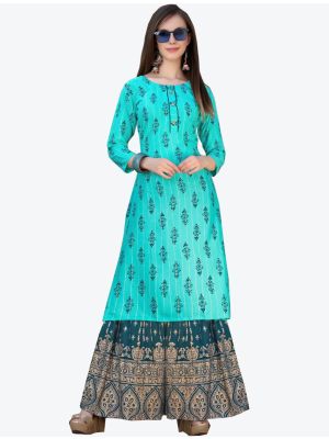sea green fine rayon kurti with sharara bottom fabku20306