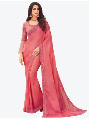Dusty Pink Digital Printed Chiffon Designer Saree small FABSA21061