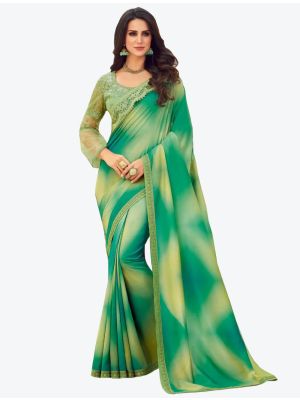 Faint Green Digital Printed Dola Silk Designer Saree small FABSA21055
