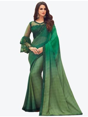 Fern Green Digital Printed Chiffon Designer Saree small FABSA21050