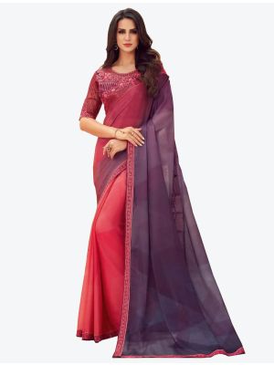 Pinkish Purple Digital Printed Chiffon Designer Saree small FABSA21059