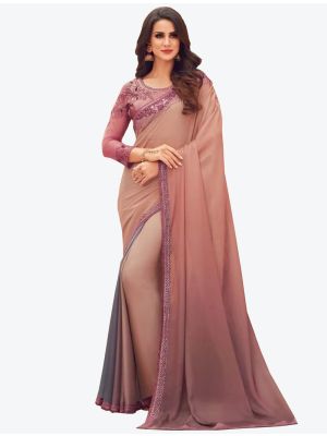 Rose Gold Digital Printed Chiffon Designer Saree small FABSA21063