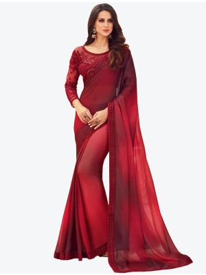 Rusty Red Digital Printed Chiffon Designer Saree small FABSA21054