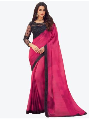 Vibrant Pink Digital Printed Chiffon Designer Saree small FABSA21053