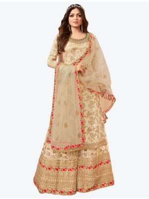 Beige Heavy Jacquard Diamond Embroidered Palazzo Suit FABSL20487