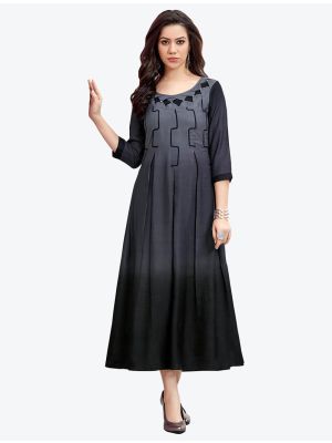 blakish grey comfortable rayon slub hand work kurti fabku20394