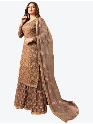 Brown Heavy Jacquard Diamond Embroidered Palazzo Suit FABSL20489