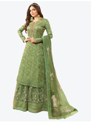 Green Heavy Jacquard Diamond Embroidered Palazzo Suit FABSL20490