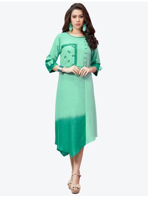 light green comfortable rayon slub hand work kurti fabku20392