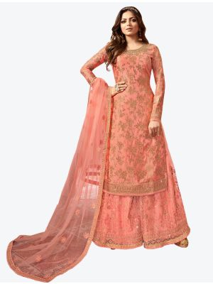 Peach Heavy Jacquard Diamond Embroidered Palazzo Suit FABSL20485