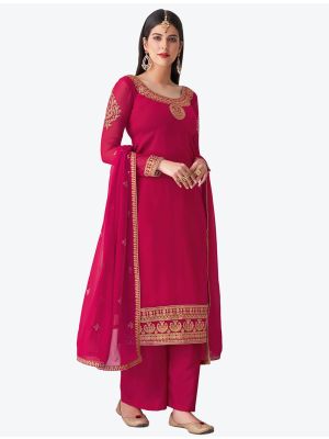 Rani Pink Pure Georgette Diamond Embroidered Palazzo Suit small FABSL20481