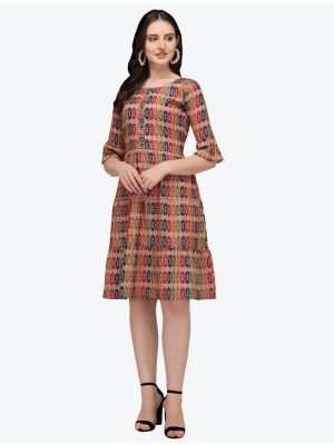 dark peach printed jaipuri cotton indo western style frock fabku20443