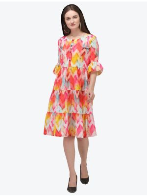 multicolor printed jaipuri cotton indo western style frock fabku20444