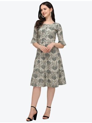 off white printed jaipuri cotton indo western style frock fabku20445