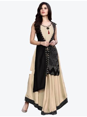 cream and black rayon cotton printed designer gown   fabgo20093