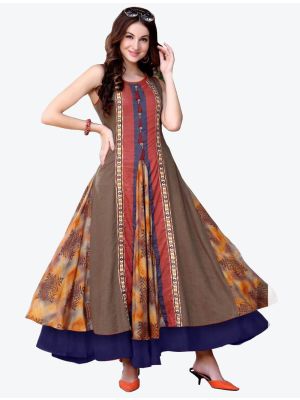 multicolor rayon cotton printed designer gown   fabgo20094