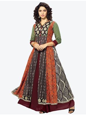 multicolored maroon rayon cotton printed designer gown   fabgo20089