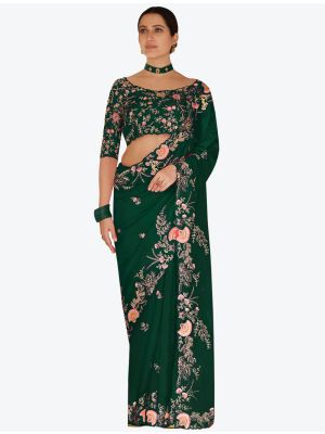 Bottle Green Premium Organza Festive Wear Designer Saree small FABSA21213