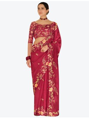 Pinkish Red Premium Organza Festive Wear Designer Saree small FABSA21211