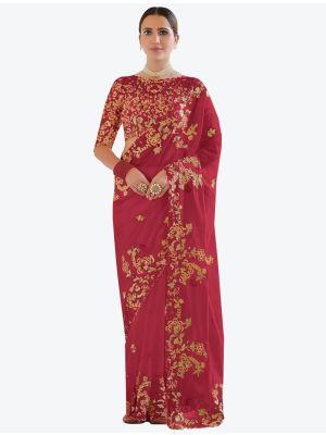 Rose Red Premium Organza Festive Wear Designer Saree FABSA21214