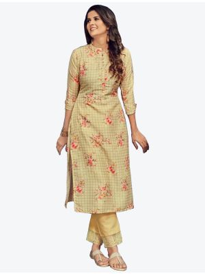 cream modal muslin digital printed kurti with pant fabku20478