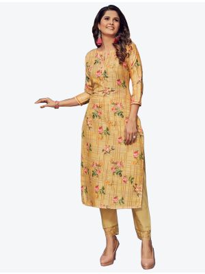 dark cream modal muslin digital printed kurti with pant fabku20473