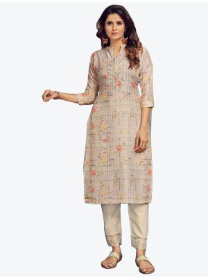 grey modal muslin digital printed kurti with pant fabku20476