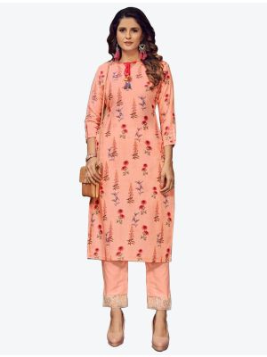 peach modal muslin digital printed kurti with pant fabku20474