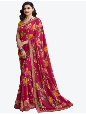 Deep Pink  Printed Fine Georgette Festive Wear Designer Saree small FABSA21347