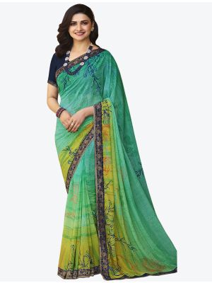 Light Green Printed Fine Georgette Festive Wear Designer Saree small FABSA21352