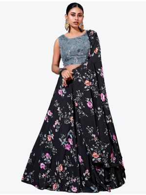 Deep Black Silk Party Wear Designer Lehenga Choli with Dupatta small FABLE20210
