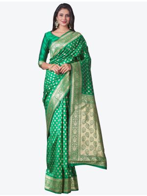 Lush Green Soft Lichi Silk Festive Wear Designer Saree small FABSA21439