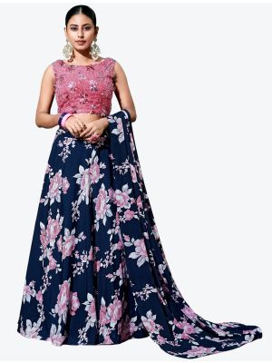 Navy Blue Silk Party Wear Designer Lehenga Choli with Dupatta small FABLE20209