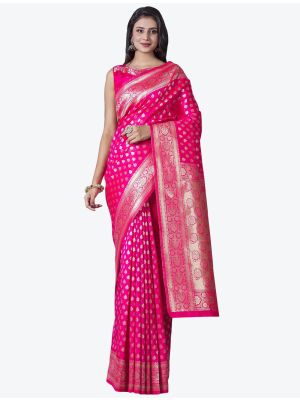Neon Pink Soft Lichi Silk Festive Wear Designer Saree small FABSA21442