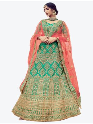 Sea Green Premium Satin Wedding Wear Heavy Designer Lehenga Choli small FABLE20230