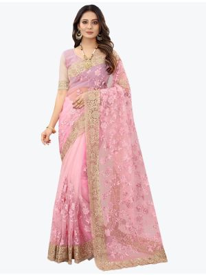 Baby Pink Fancy Net Party Wear Designer Saree FABSA21559