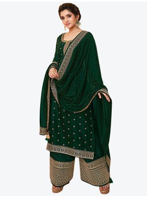 Bottle Green Heavy Blooming Vichitra Designer Palazzo Suit small FABSL20735