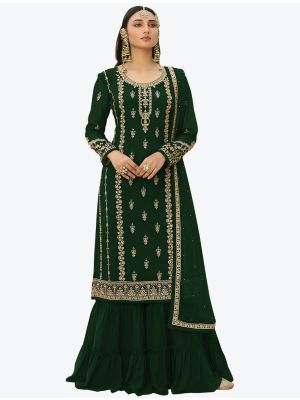Dark Green Faux Georgette Designer Palazzo Suit with Dupatta thumbnail FABSL20761