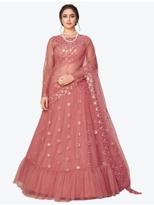 Dusty Pink Net Party Wear Designer Lehenga Choli with Dupatta small FABLE20257