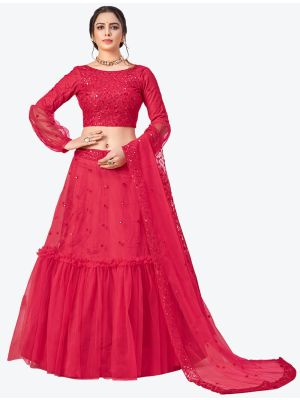 Rani Pink Net Party Wear Designer Lehenga Choli with Dupatta small FABLE20254