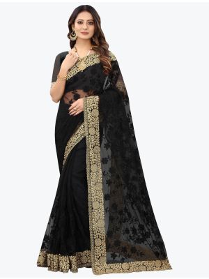 Rich Black Fancy Net Party Wear Designer Saree FABSA21556