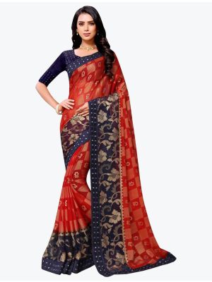 Crimson Red Chiffon Brasso Festive Wear Designer Saree small FABSA21620